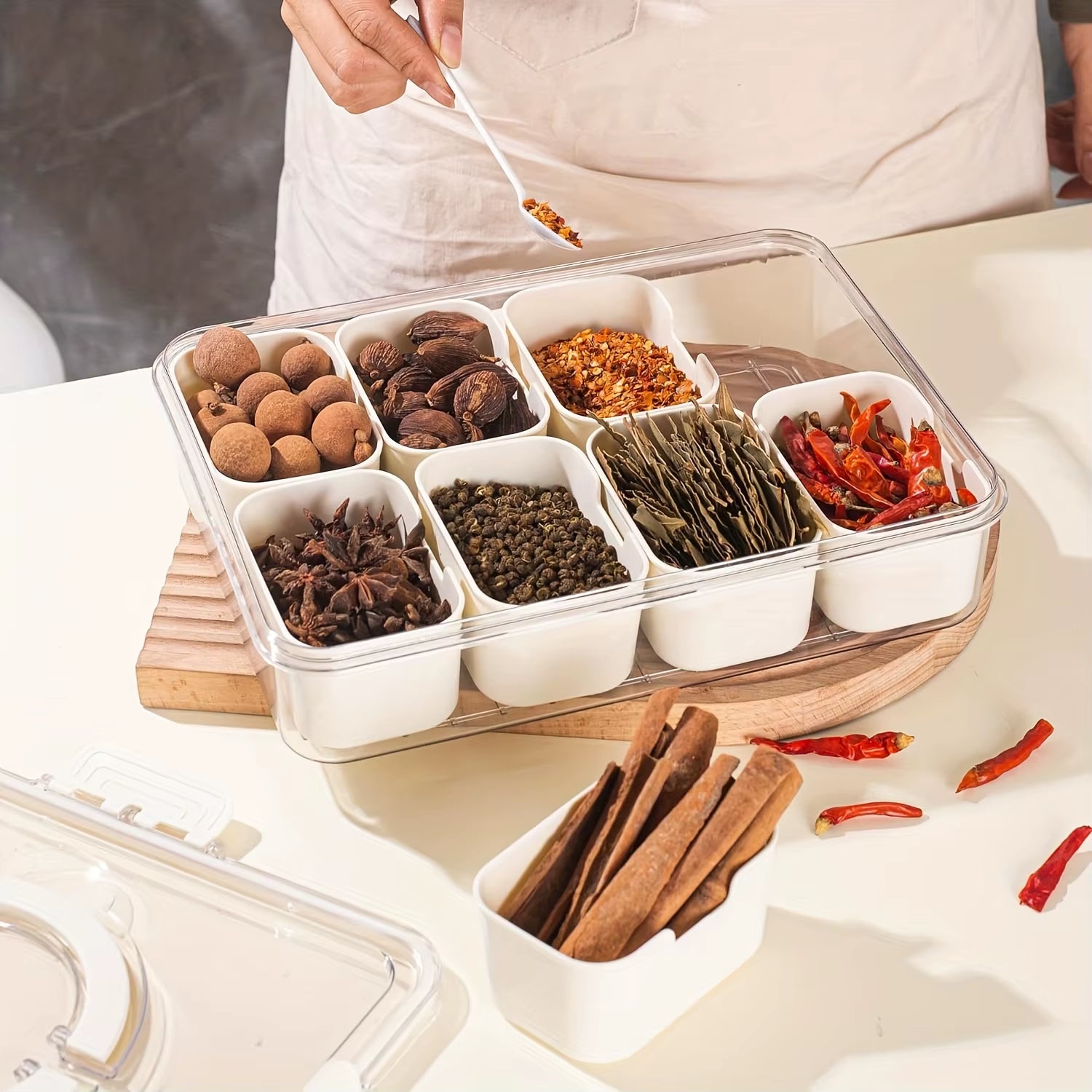 4Grid /8 Grid Snack Box Container, Portable Travel Charcuterie Board with Lid, Refrigerator Food Storage Box, Snack Organizer